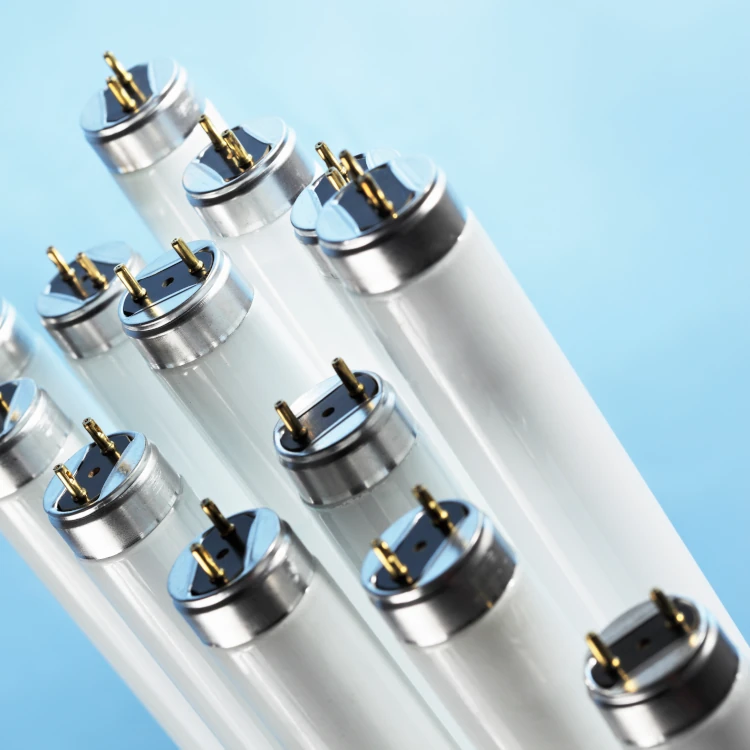 fluorescent lamps on blue background